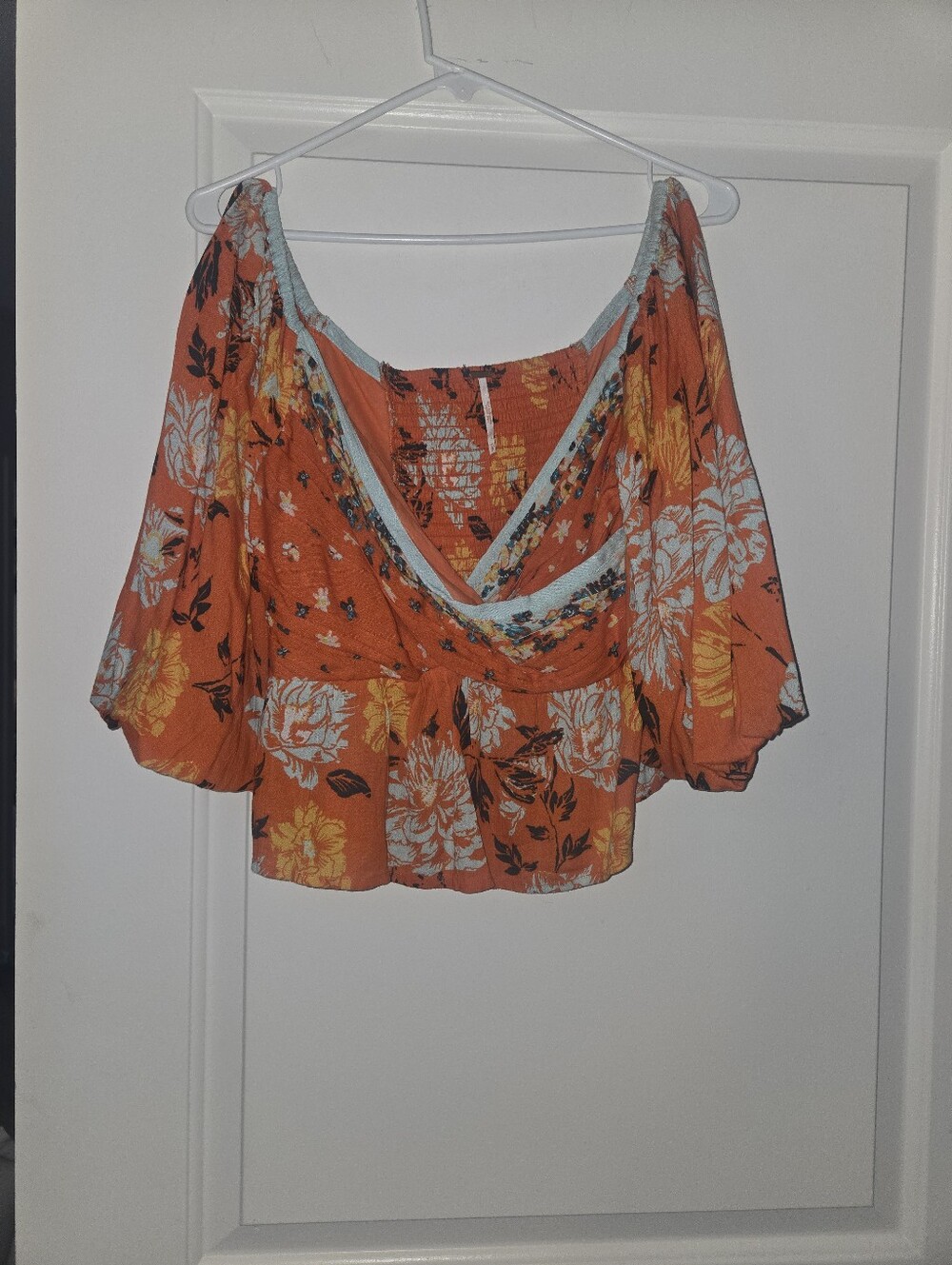 O'Neill Orange Floral Off-Shoulder Peplum Top